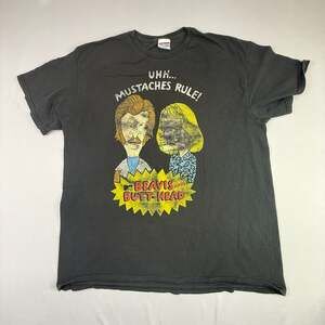 Vintage Junk Food Beavis and Butt-Head Mustaches Rule! Graphic T-Shirt Medium